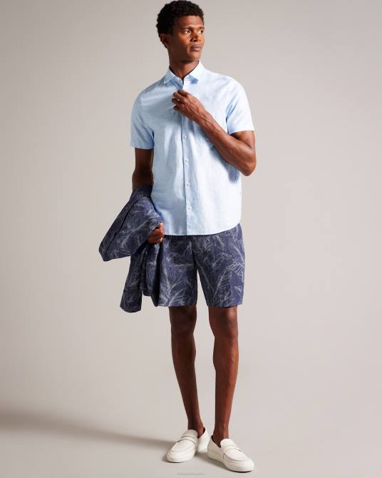 Ted Baker hombres 2ZFP1306 ropa camisa kingfrd de lino de manga corta azul claro