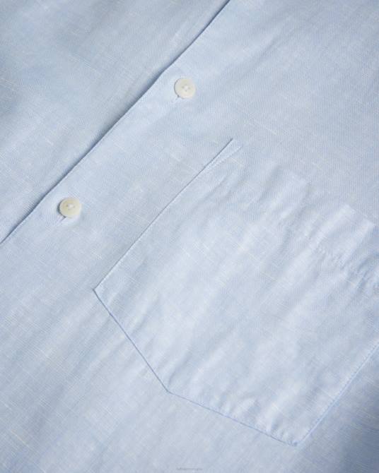Ted Baker hombres 2ZFP1306 ropa camisa kingfrd de lino de manga corta azul claro