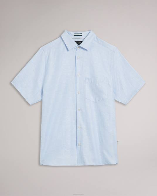 Ted Baker hombres 2ZFP1306 ropa camisa kingfrd de lino de manga corta azul claro