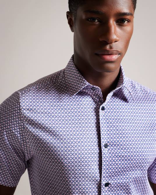 Ted Baker hombres 2ZFP1319 ropa camisa strisho de manga corta con estampado geométrico Rosa palido