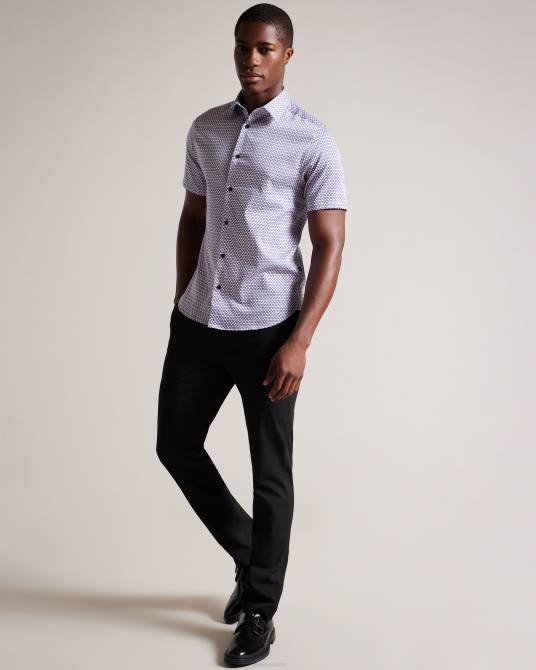 Ted Baker hombres 2ZFP1319 ropa camisa strisho de manga corta con estampado geométrico Rosa palido