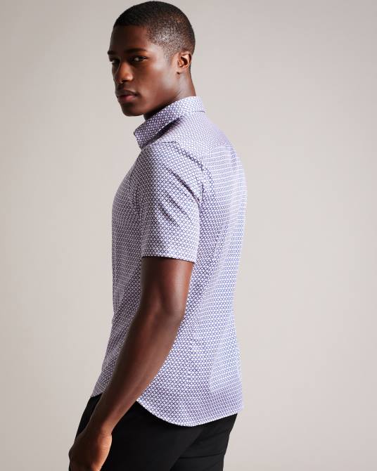 Ted Baker hombres 2ZFP1319 ropa camisa strisho de manga corta con estampado geométrico Rosa palido