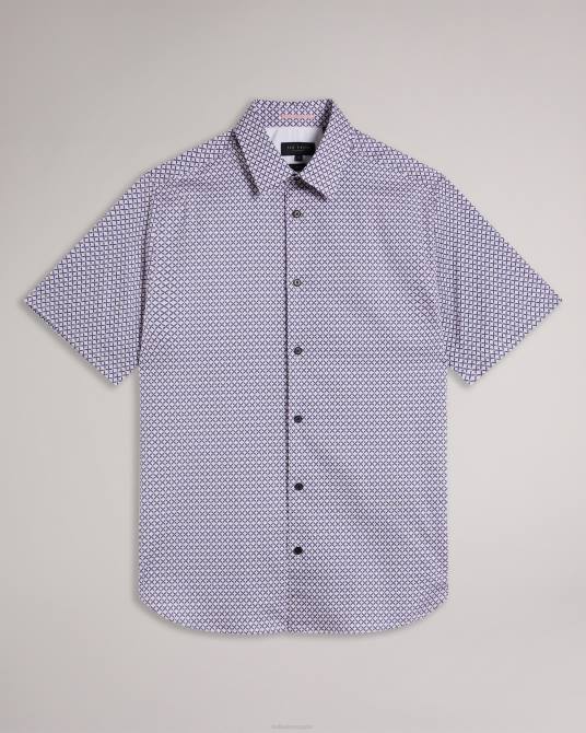 Ted Baker hombres 2ZFP1319 ropa camisa strisho de manga corta con estampado geométrico Rosa palido