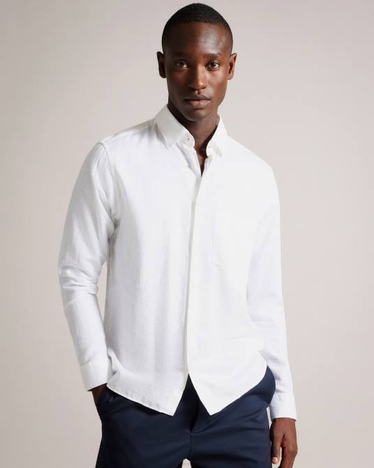 Ted Baker hombres 2ZFP1335 ropa camisa kingwel de manga larga en mezcla de lino blanco