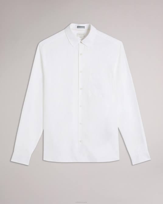 Ted Baker hombres 2ZFP1335 ropa camisa kingwel de manga larga en mezcla de lino blanco