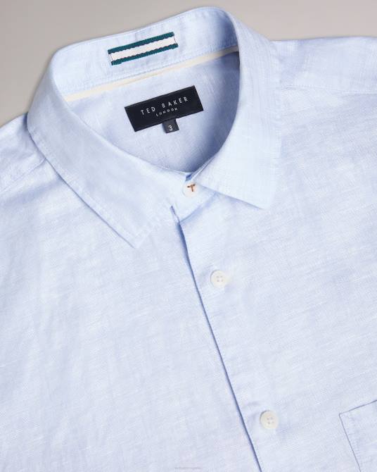 Ted Baker hombres 2ZFP1336 ropa camisa kingwel de manga larga en mezcla de lino azul claro