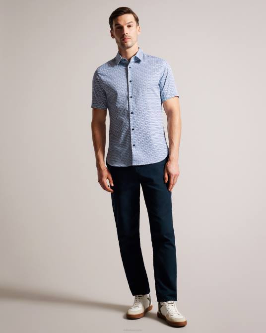 Ted Baker hombres 2ZFP1338 ropa camisa strisho de manga corta con estampado geométrico azul oscuro