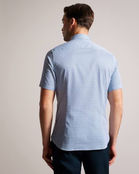 Ted Baker hombres 2ZFP1338 ropa camisa strisho de manga corta con estampado geométrico azul oscuro