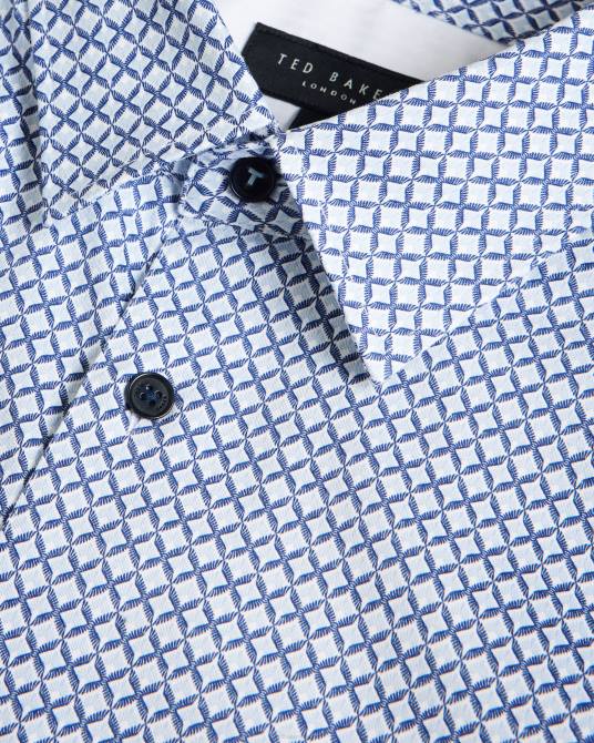 Ted Baker hombres 2ZFP1338 ropa camisa strisho de manga corta con estampado geométrico azul oscuro