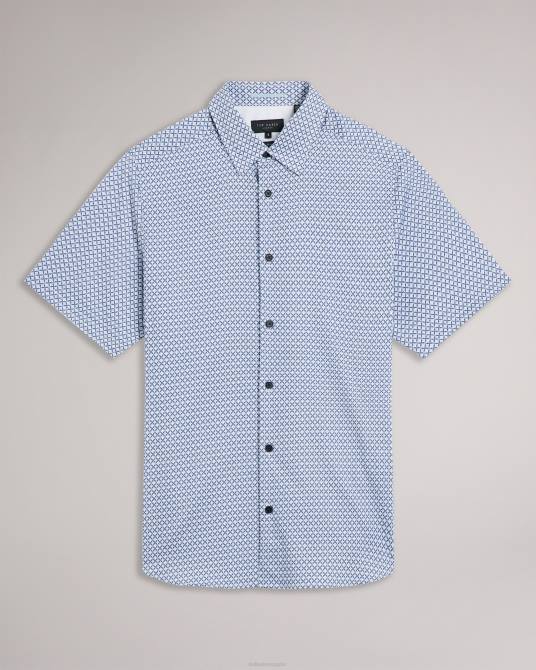 Ted Baker hombres 2ZFP1338 ropa camisa strisho de manga corta con estampado geométrico azul oscuro