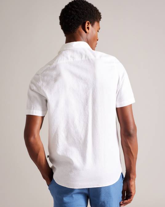 Ted Baker hombres 2ZFP1339 ropa camisa kingfrd de lino de manga corta blanco