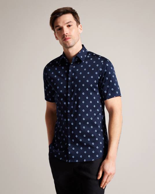 Ted Baker hombres 2ZFP1350 ropa camisa kymsho de manga corta con estampado floral Armada