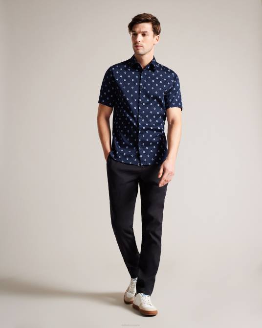 Ted Baker hombres 2ZFP1350 ropa camisa kymsho de manga corta con estampado floral Armada