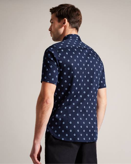 Ted Baker hombres 2ZFP1350 ropa camisa kymsho de manga corta con estampado floral Armada