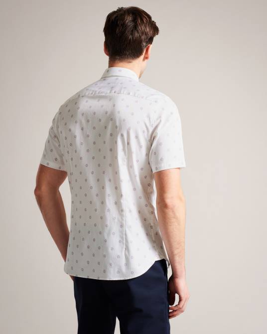 Ted Baker hombres 2ZFP1352 ropa camisa kymsho de manga corta con estampado floral blanco