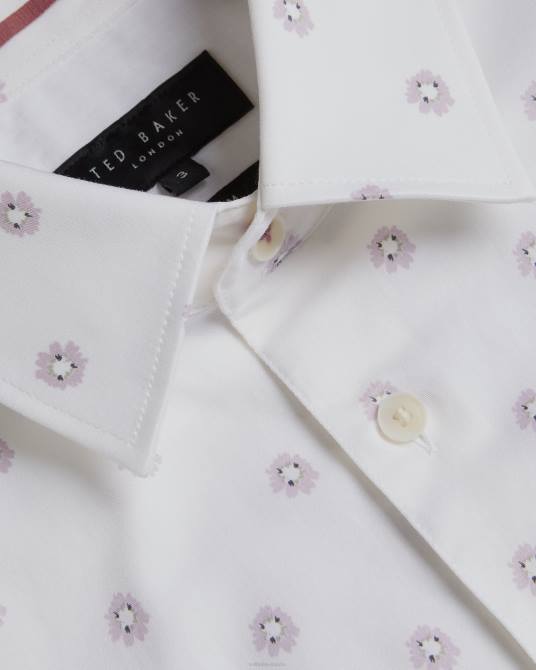 Ted Baker hombres 2ZFP1352 ropa camisa kymsho de manga corta con estampado floral blanco