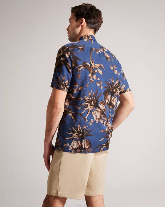Ted Baker hombres 2ZFP1360 ropa camisa belmar de manga corta con estampado botánico Armada