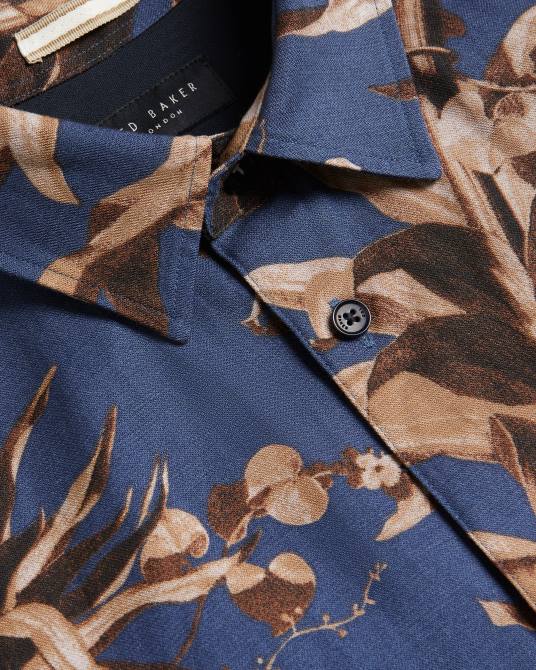 Ted Baker hombres 2ZFP1360 ropa camisa belmar de manga corta con estampado botánico Armada