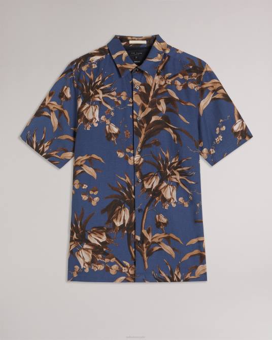 Ted Baker hombres 2ZFP1360 ropa camisa belmar de manga corta con estampado botánico Armada