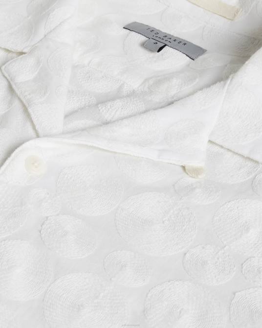 Ted Baker hombres 2ZFP1365 ropa camisa Allbury de manga corta con bordado circular blanco