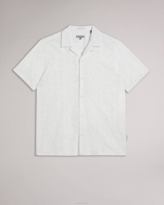 Ted Baker hombres 2ZFP1365 ropa camisa Allbury de manga corta con bordado circular blanco
