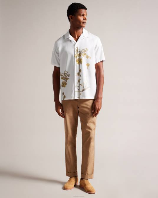 Ted Baker hombres 2ZFP1370 ropa Bedmon camisa de manga corta con estampado botánico blanco
