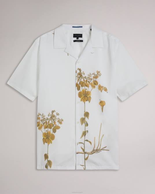Ted Baker hombres 2ZFP1370 ropa Bedmon camisa de manga corta con estampado botánico blanco