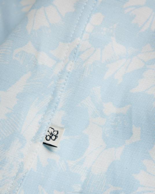 Ted Baker hombres 2ZFP1371 ropa camisa Flaisby de mezcla de lino con estampado floral azul claro