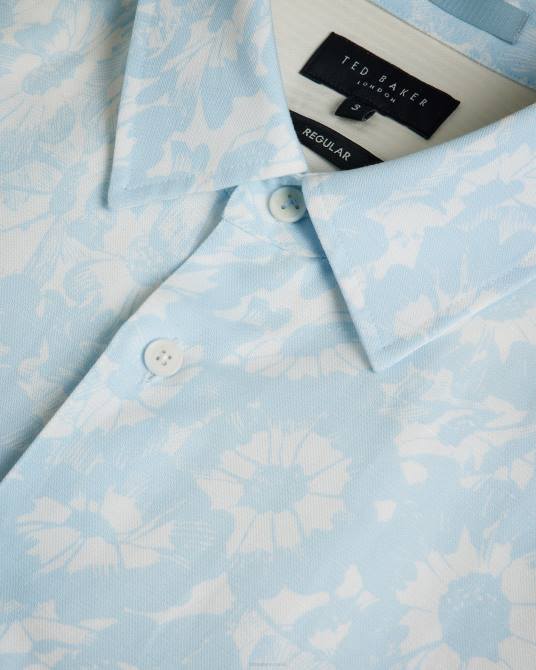 Ted Baker hombres 2ZFP1371 ropa camisa Flaisby de mezcla de lino con estampado floral azul claro