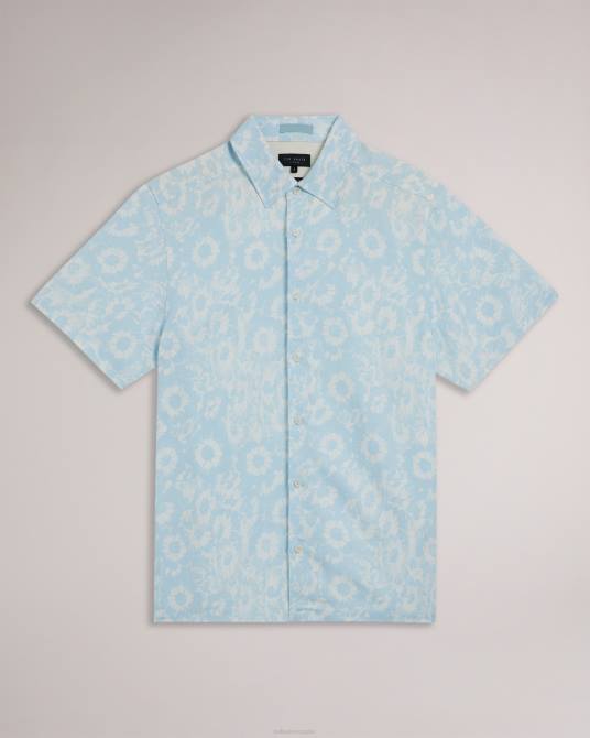 Ted Baker hombres 2ZFP1371 ropa camisa Flaisby de mezcla de lino con estampado floral azul claro