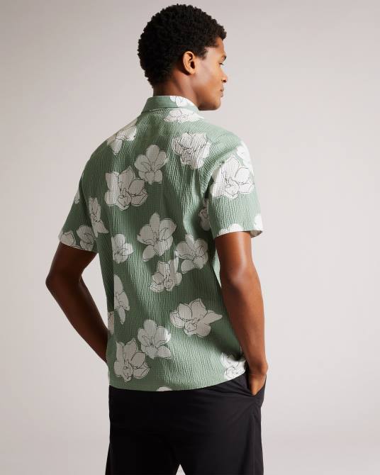Ted Baker hombres 2ZFP1375 ropa camisa coving de manga corta con estampado floral grande verde claro