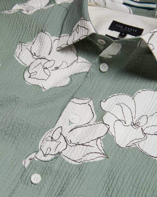 Ted Baker hombres 2ZFP1375 ropa camisa coving de manga corta con estampado floral grande verde claro