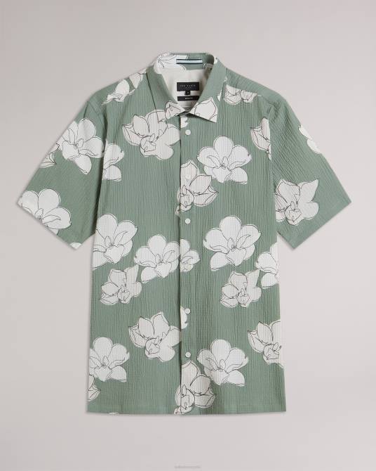 Ted Baker hombres 2ZFP1375 ropa camisa coving de manga corta con estampado floral grande verde claro