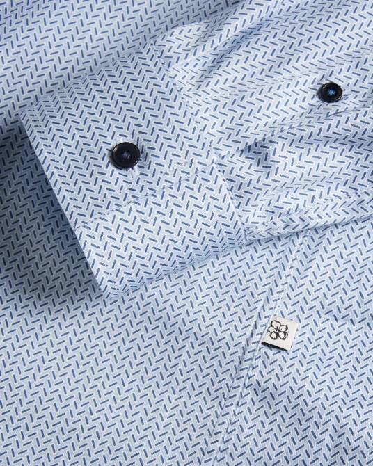 Ted Baker hombres 2ZFP1377 ropa camisa de manga larga con diseño geométrico en espiga de Wanson azul pálido