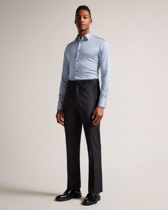 Ted Baker hombres 2ZFP1377 ropa camisa de manga larga con diseño geométrico en espiga de Wanson azul pálido