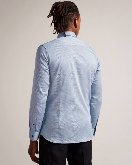 Ted Baker hombres 2ZFP1377 ropa camisa de manga larga con diseño geométrico en espiga de Wanson azul pálido