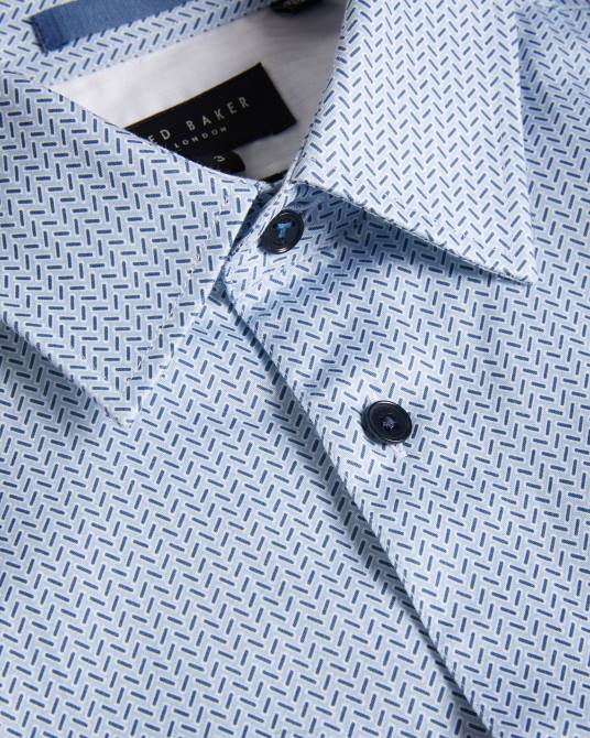 Ted Baker hombres 2ZFP1377 ropa camisa de manga larga con diseño geométrico en espiga de Wanson azul pálido