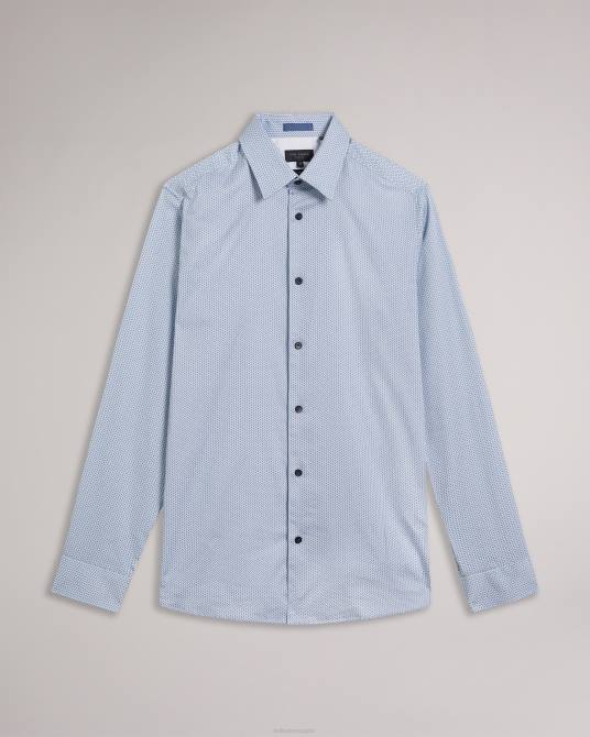 Ted Baker hombres 2ZFP1377 ropa camisa de manga larga con diseño geométrico en espiga de Wanson azul pálido