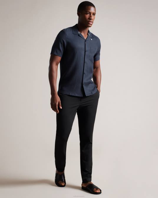 Ted Baker hombres 2ZFP1389 ropa camisa wesland manga corta tencel lino cuello revera Armada