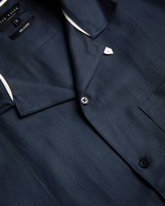 Ted Baker hombres 2ZFP1389 ropa camisa wesland manga corta tencel lino cuello revera Armada