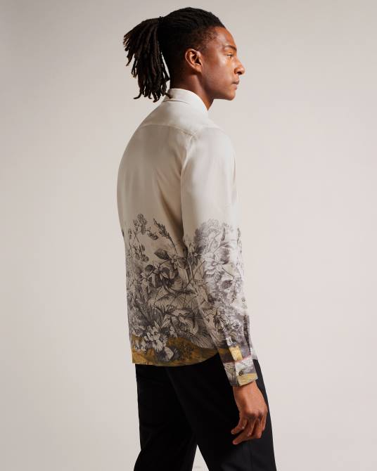 Ted Baker hombres 2ZFP1391 ropa camisa bushey de manga larga con borde botánico natural