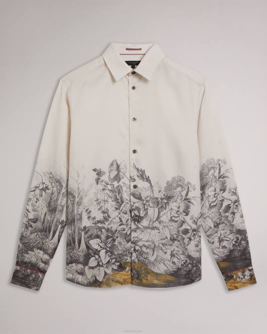 Ted Baker hombres 2ZFP1391 ropa camisa bushey de manga larga con borde botánico natural