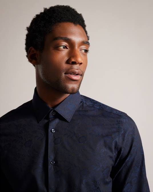 Ted Baker hombres 2ZFP1399 ropa camisa cortas con estampado floral en jacquard Armada