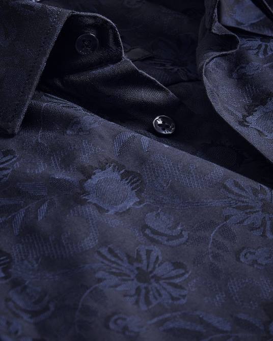 Ted Baker hombres 2ZFP1399 ropa camisa cortas con estampado floral en jacquard Armada