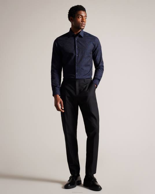 Ted Baker hombres 2ZFP1399 ropa camisa cortas con estampado floral en jacquard Armada