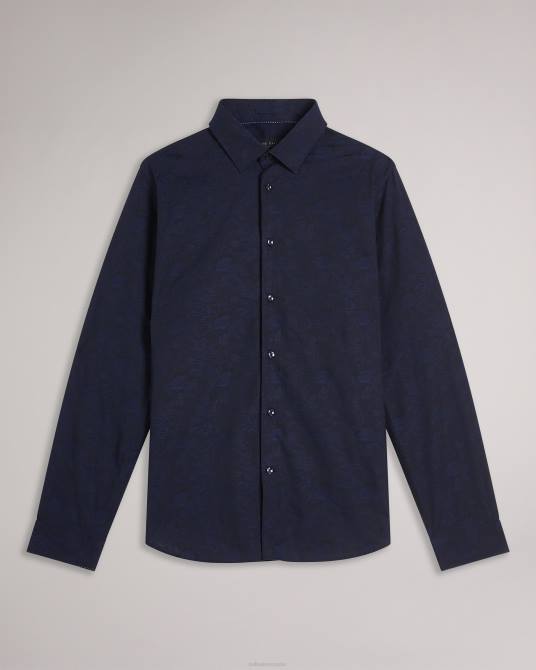 Ted Baker hombres 2ZFP1399 ropa camisa cortas con estampado floral en jacquard Armada