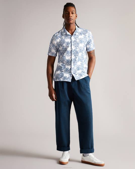 Ted Baker hombres 2ZFP1400 ropa camisa mannor de manga corta con bordado floral blanco