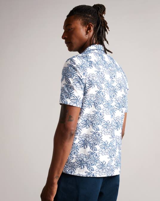 Ted Baker hombres 2ZFP1400 ropa camisa mannor de manga corta con bordado floral blanco