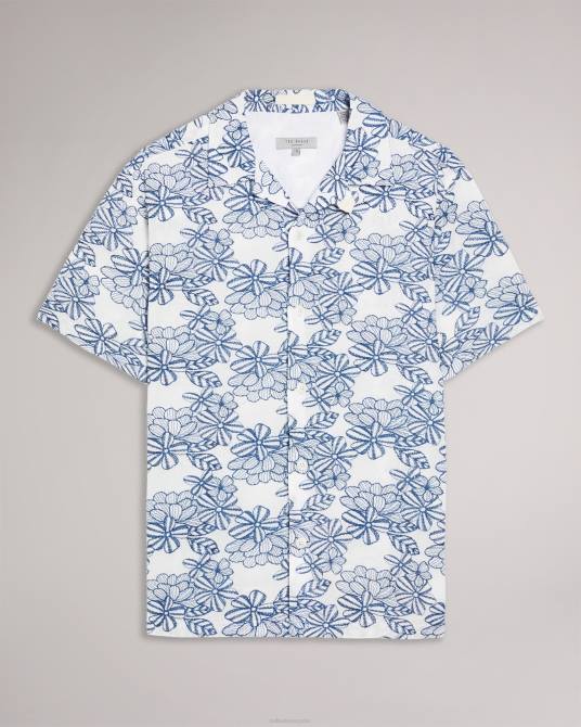 Ted Baker hombres 2ZFP1400 ropa camisa mannor de manga corta con bordado floral blanco