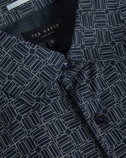 Ted Baker hombres 2ZFP1422 ropa andover camisa de manga larga con estampado geométrico Armada